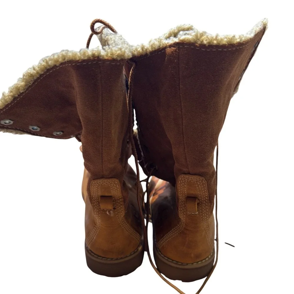 Timberland girls Shearling Lined Lace Up Boots Brown‎ Leather Winter Hiking 4